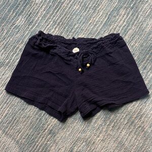 Elegant High Waist Navy Shorts with Lace Trim